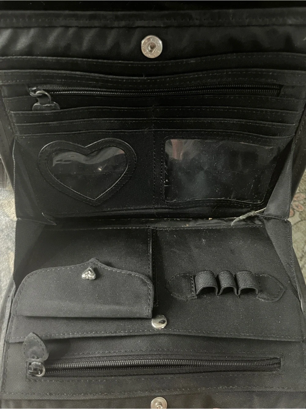 Vintage Black Leather Brighton Black Organizer Crossbody Bag with Silver